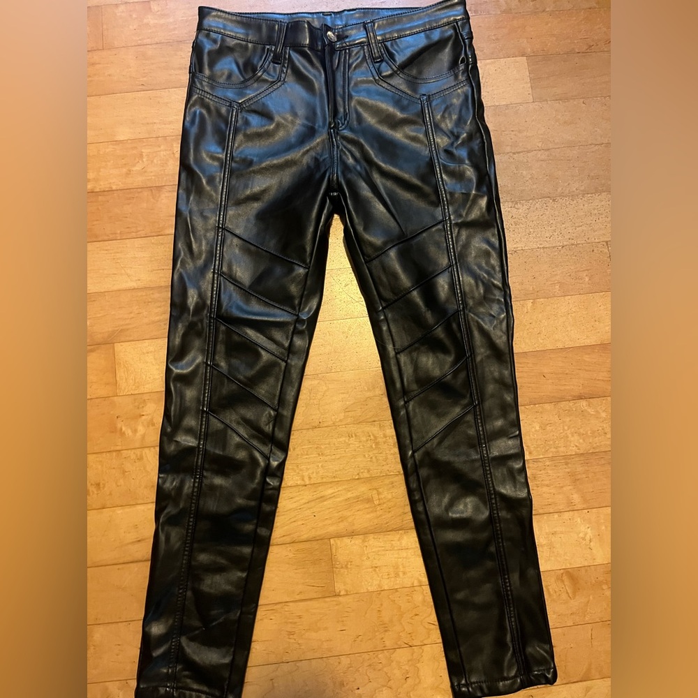Black leather motorcycle pants